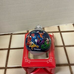 Disneyland Blue 2009 Glass Ornament with Mickey and Friends